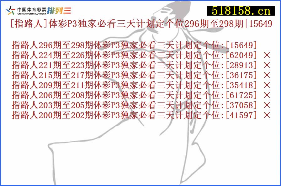 [指路人]体彩P3独家必看三天计划定个位296期至298期|15649