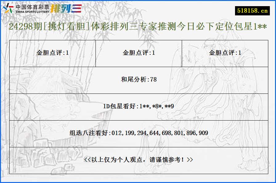 24298期[挑灯看胆]体彩排列三专家推测今日必下定位包星1**