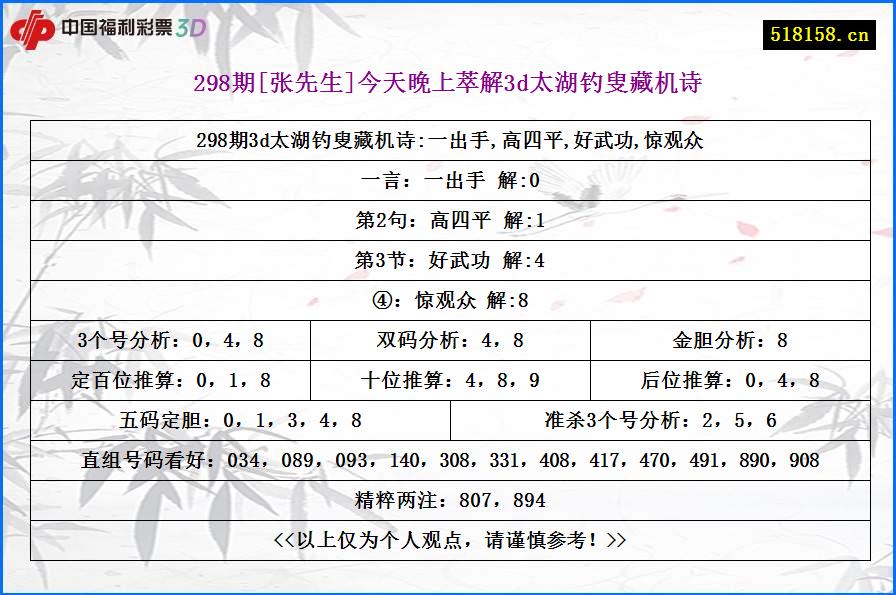 298期[张先生]今天晚上萃解3d太湖钓叟藏机诗