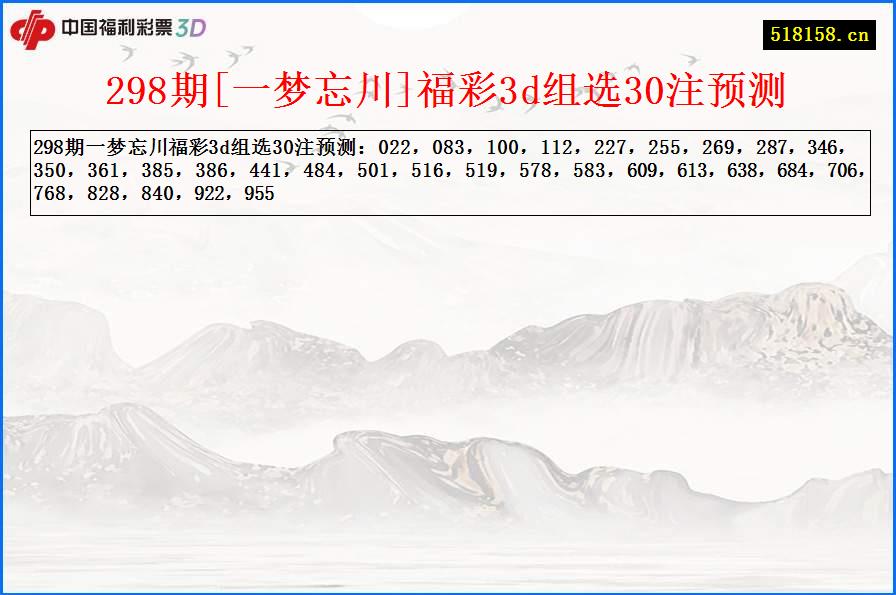 298期[一梦忘川]福彩3d组选30注预测