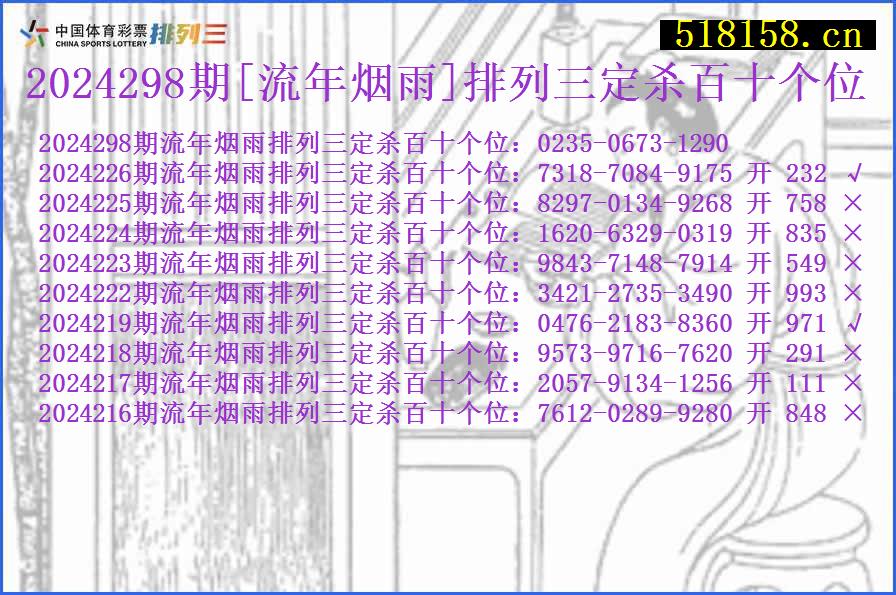 2024298期[流年烟雨]排列三定杀百十个位