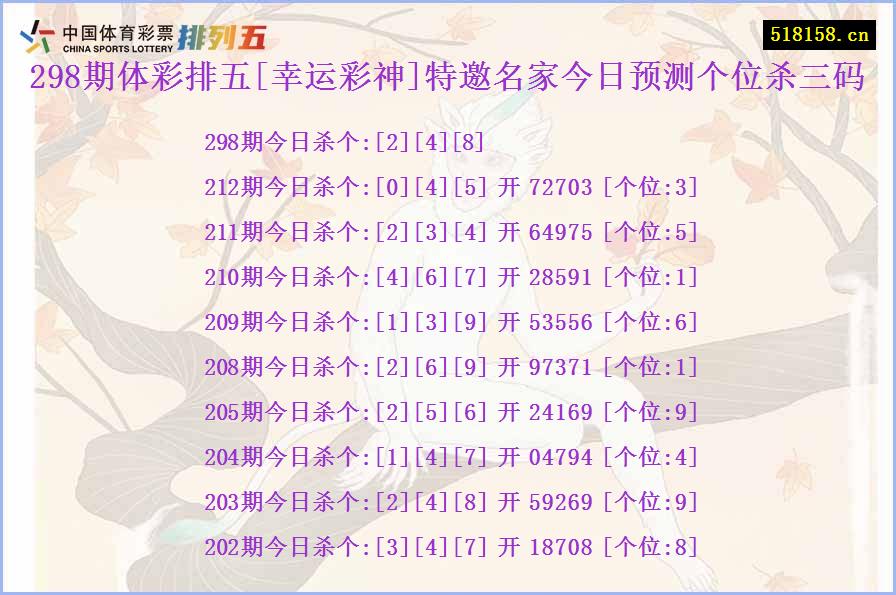 298期体彩排五[幸运彩神]特邀名家今日预测个位杀三码