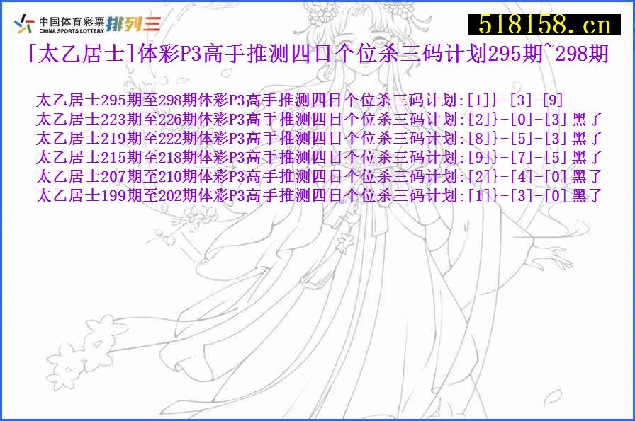 [太乙居士]体彩P3高手推测四日个位杀三码计划295期~298期