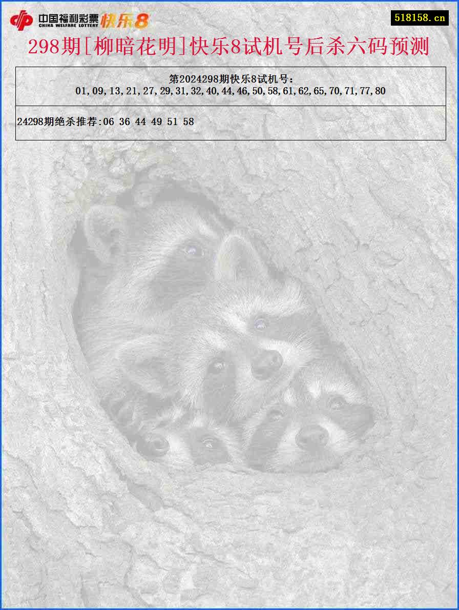 298期[柳暗花明]快乐8试机号后杀六码预测