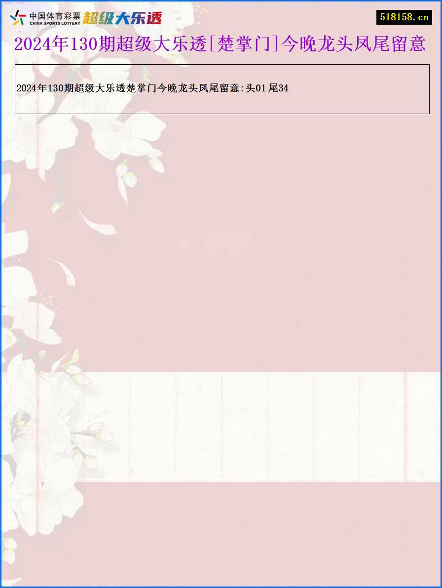 2024年130期超级大乐透[楚掌门]今晚龙头凤尾留意