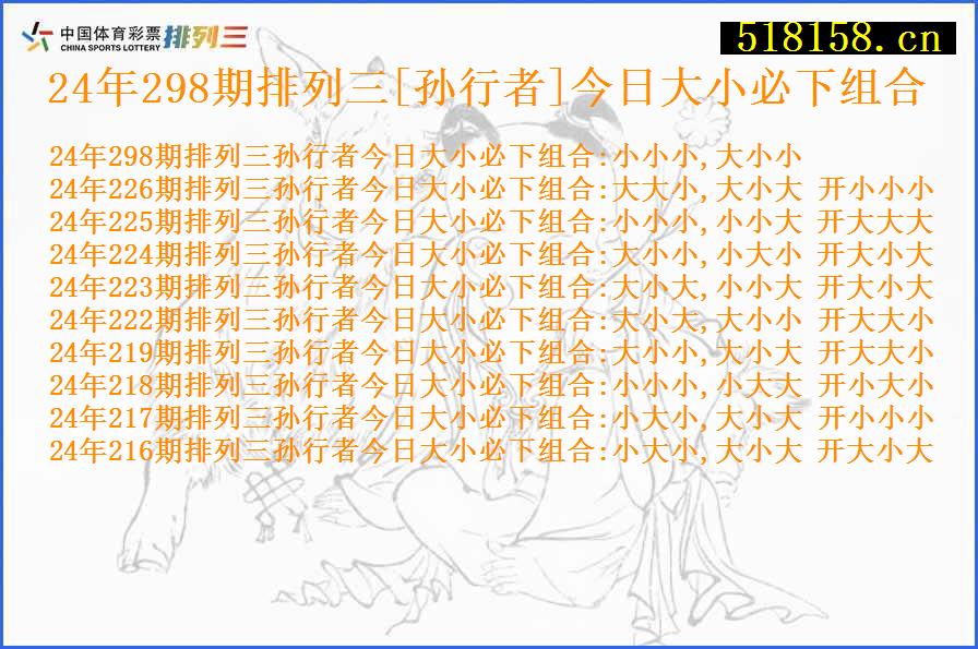 24年298期排列三[孙行者]今日大小必下组合