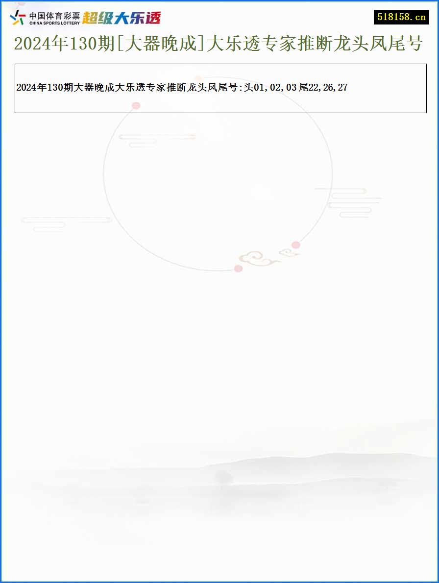 2024年130期[大器晚成]大乐透专家推断龙头凤尾号