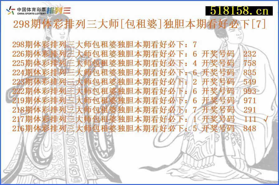 298期体彩排列三大师[包租婆]独胆本期看好必下[7]