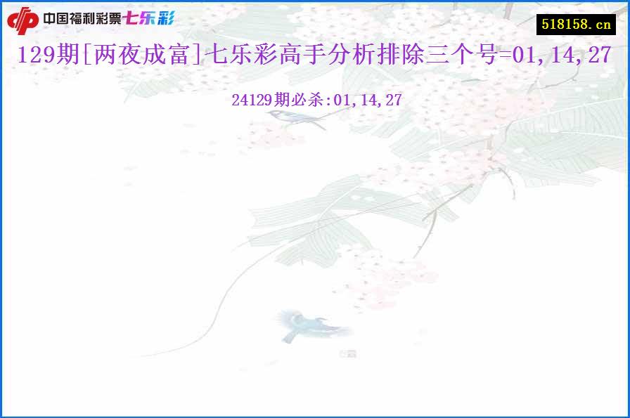 129期[两夜成富]七乐彩高手分析排除三个号=01,14,27