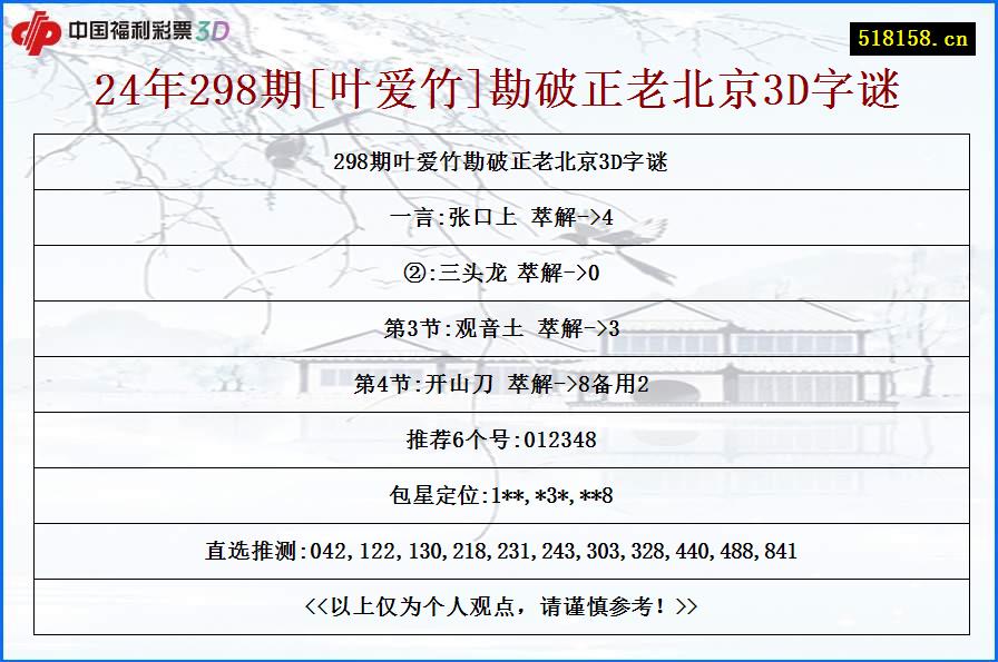 24年298期[叶爱竹]勘破正老北京3D字谜