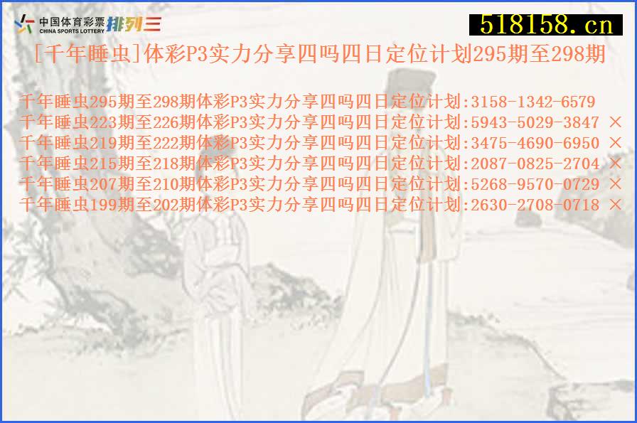 [千年睡虫]体彩P3实力分享四吗四日定位计划295期至298期