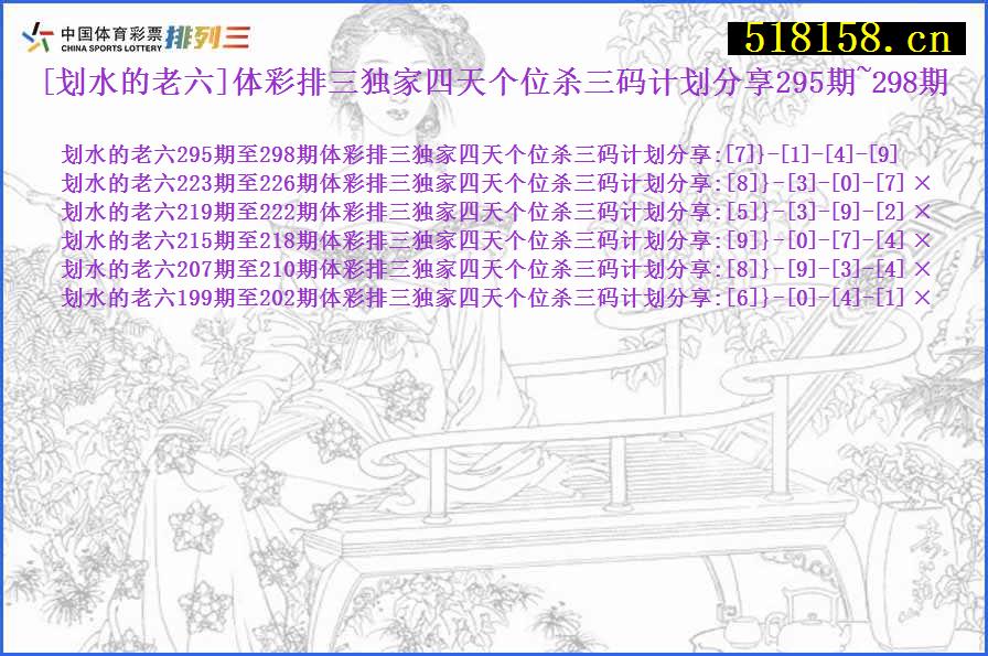 [划水的老六]体彩排三独家四天个位杀三码计划分享295期~298期