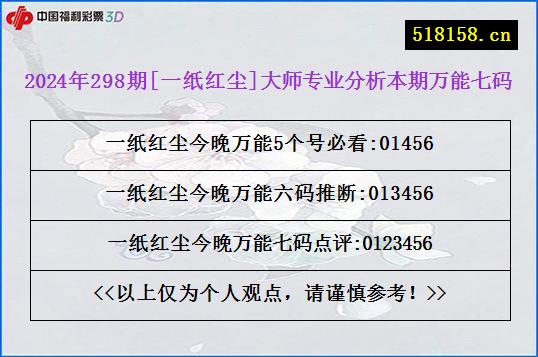 2024年298期[一纸红尘]大师专业分析本期万能七码