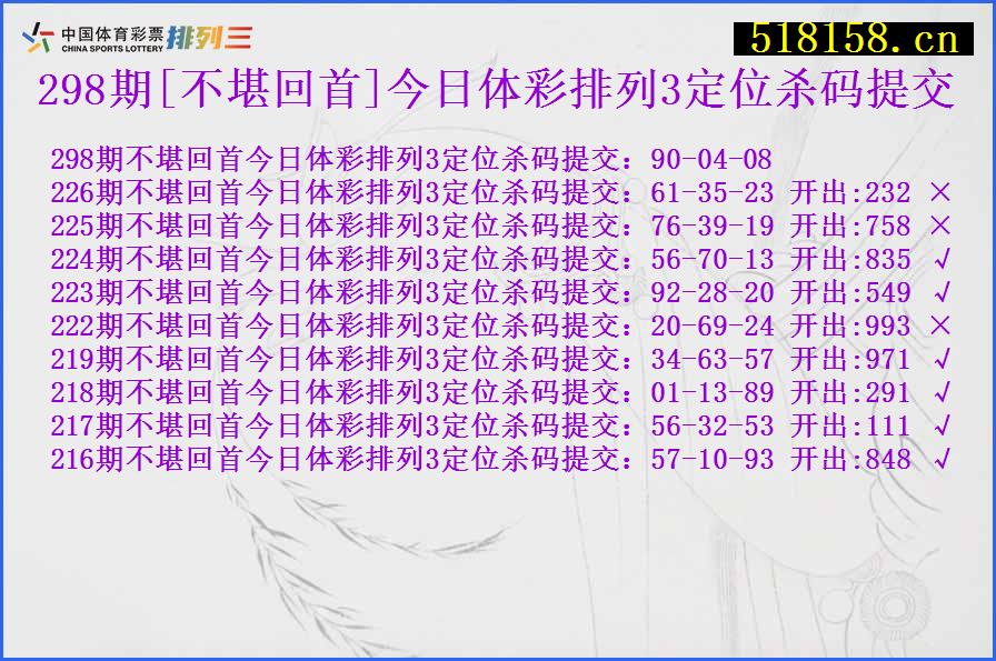 298期[不堪回首]今日体彩排列3定位杀码提交