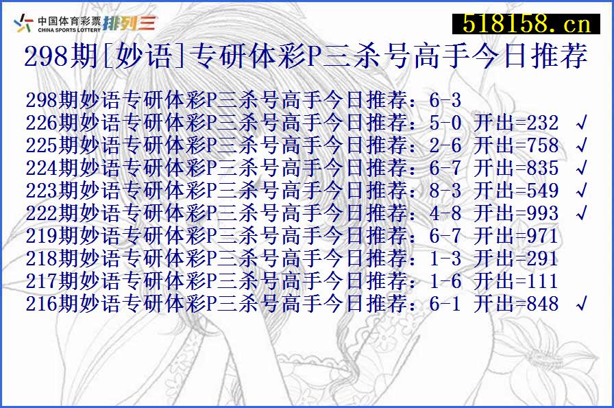 298期[妙语]专研体彩P三杀号高手今日推荐