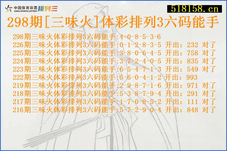 298期[三味火]体彩排列3六码能手