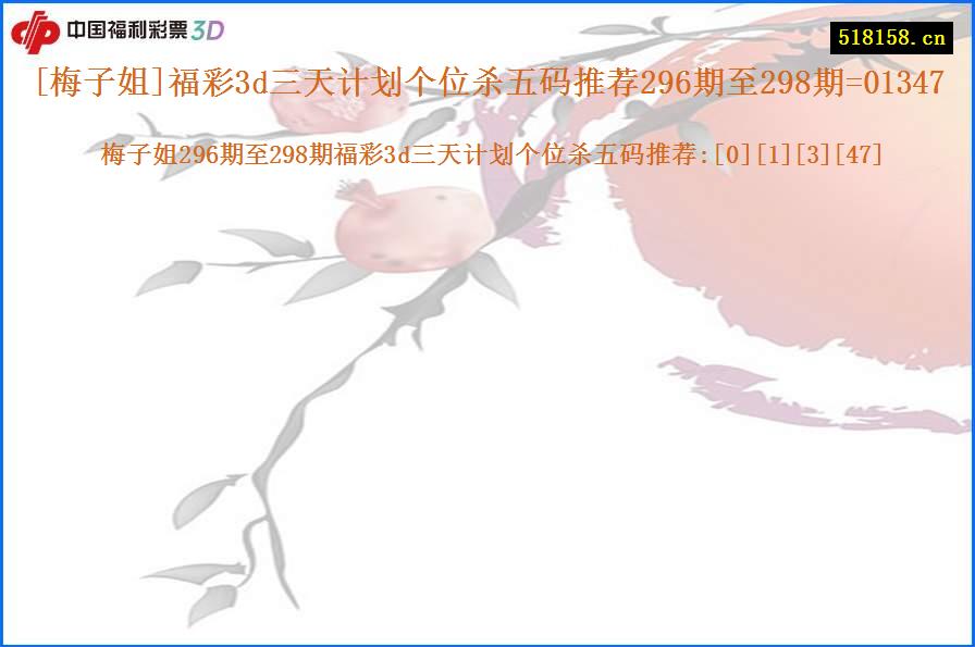 [梅子姐]福彩3d三天计划个位杀五码推荐296期至298期=01347