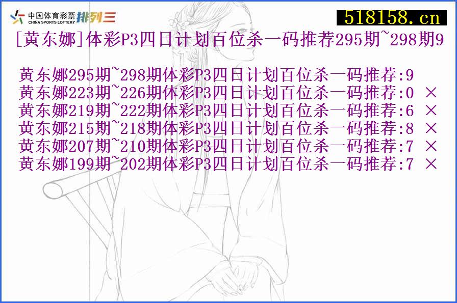 [黄东娜]体彩P3四日计划百位杀一码推荐295期~298期9