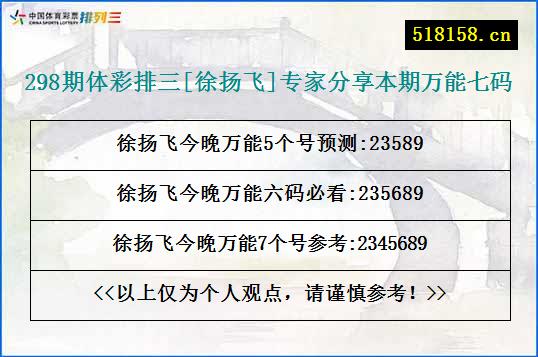 298期体彩排三[徐扬飞]专家分享本期万能七码