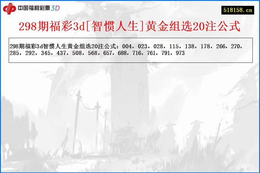 298期福彩3d[智惯人生]黄金组选20注公式