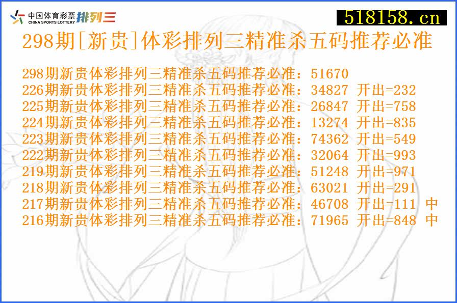 298期[新贵]体彩排列三精准杀五码推荐必准