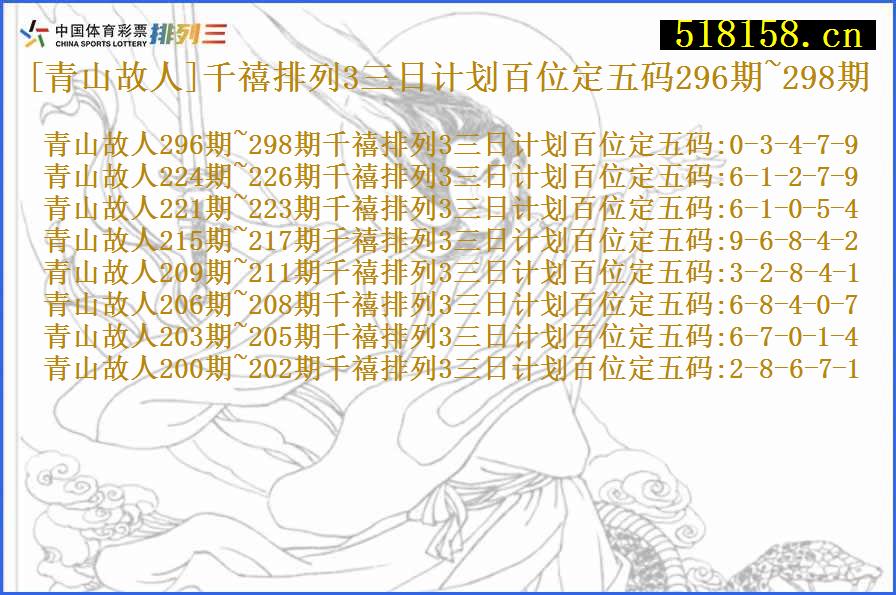 [青山故人]千禧排列3三日计划百位定五码296期~298期