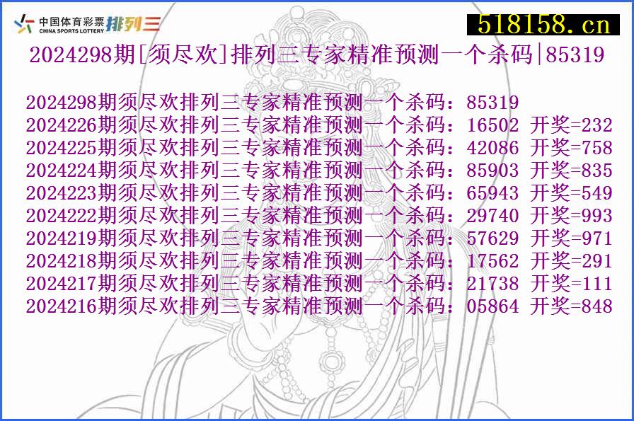 2024298期[须尽欢]排列三专家精准预测一个杀码|85319