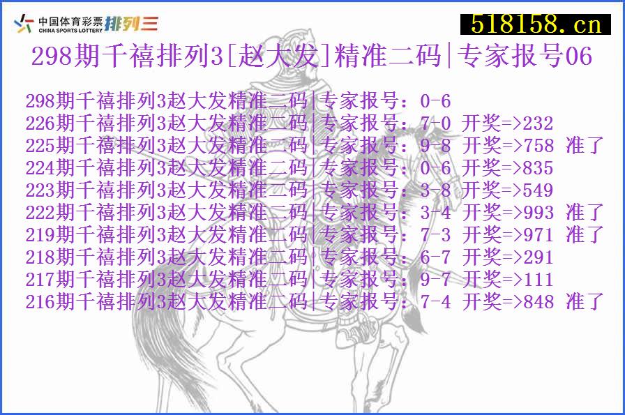 298期千禧排列3[赵大发]精准二码|专家报号06