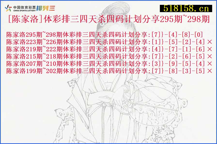 [陈家洛]体彩排三四天杀四码计划分享295期~298期