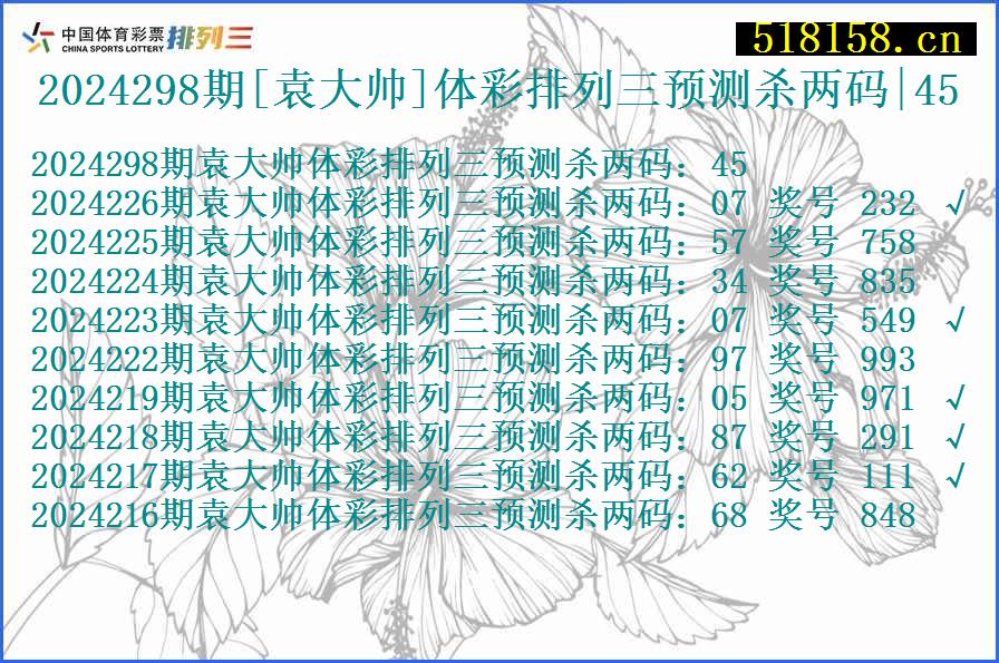 2024298期[袁大帅]体彩排列三预测杀两码|45