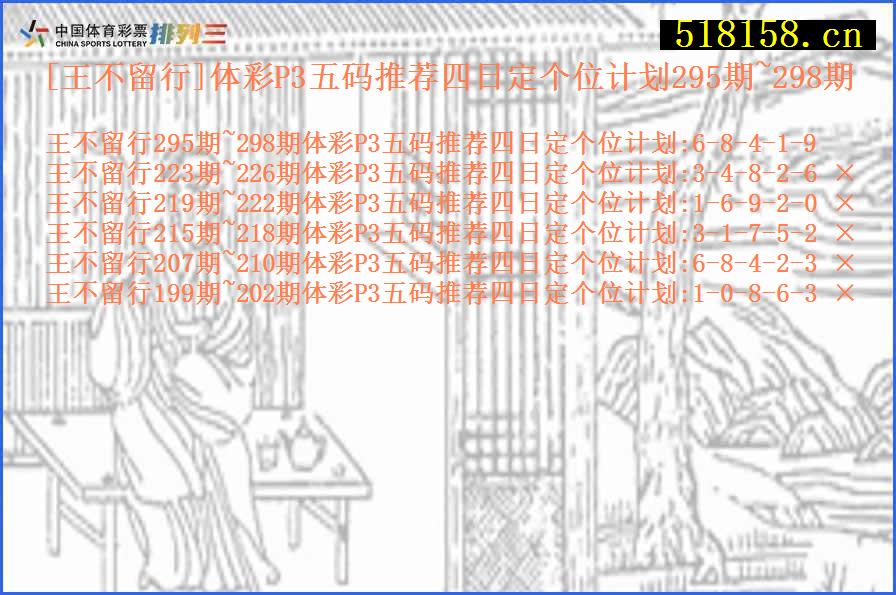 [王不留行]体彩P3五码推荐四日定个位计划295期~298期