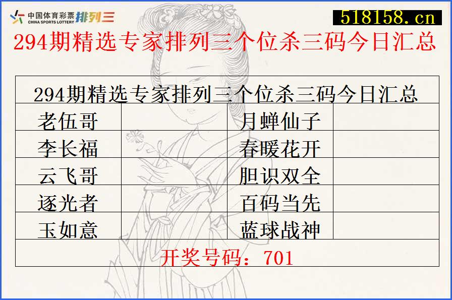 294期精选专家排列三个位杀三码今日汇总