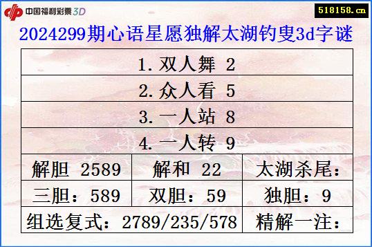 2024299期心语星愿独解太湖钓叟3d字谜