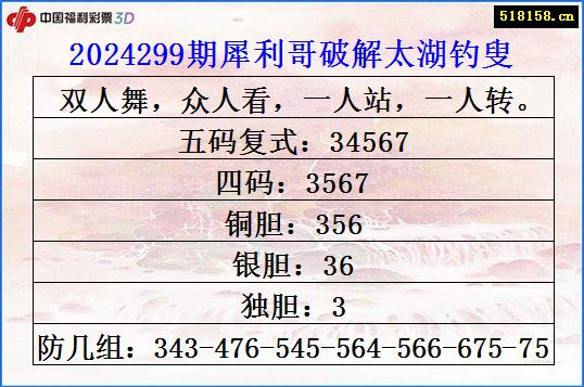 2024299期犀利哥破解太湖钓叟