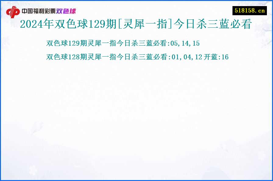 2024年双色球129期[灵犀一指]今日杀三蓝必看