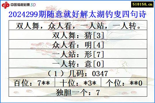 2024299期随意就好解太湖钓叟四句诗