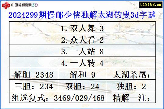 2024299期慢邮少侠独解太湖钓叟3d字谜