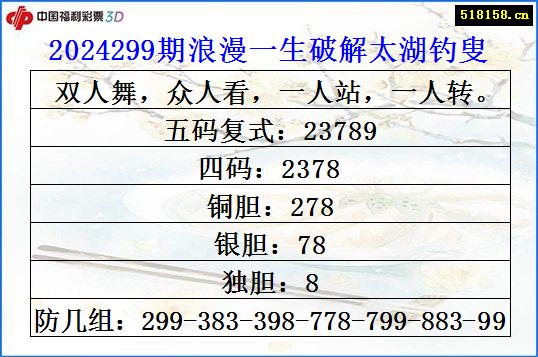 2024299期浪漫一生破解太湖钓叟