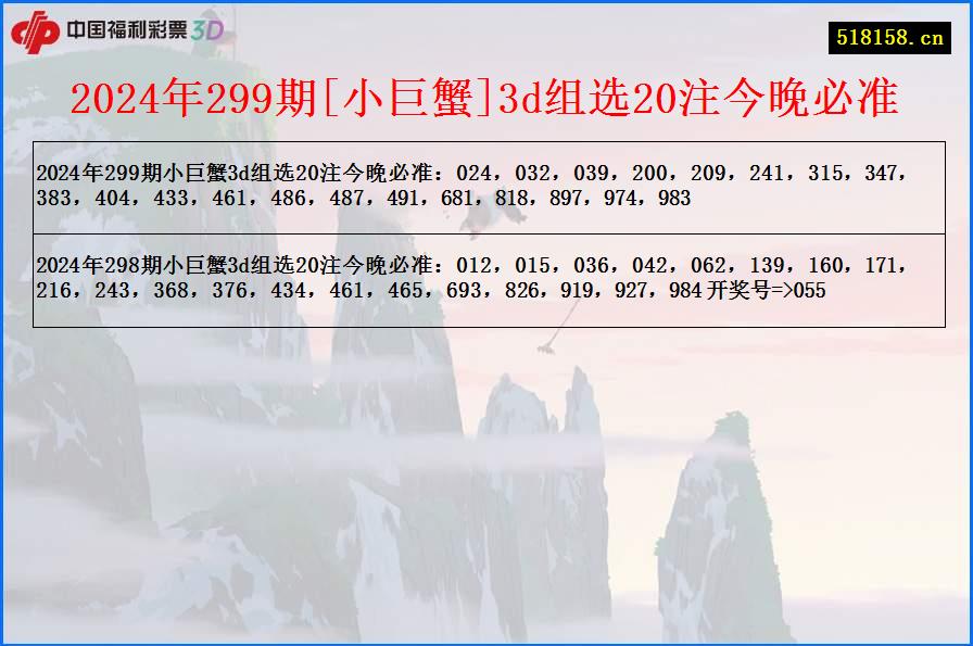 2024年299期[小巨蟹]3d组选20注今晚必准