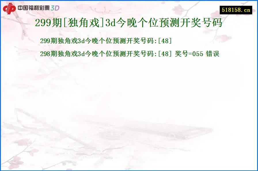 299期[独角戏]3d今晚个位预测开奖号码