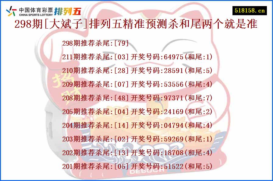 298期[大斌子]排列五精准预测杀和尾两个就是准