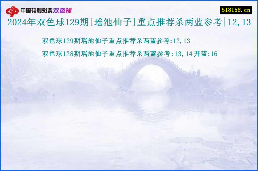 2024年双色球129期[瑶池仙子]重点推荐杀两蓝参考|12,13