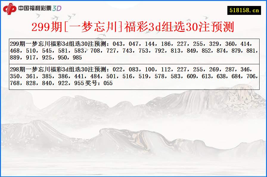 299期[一梦忘川]福彩3d组选30注预测