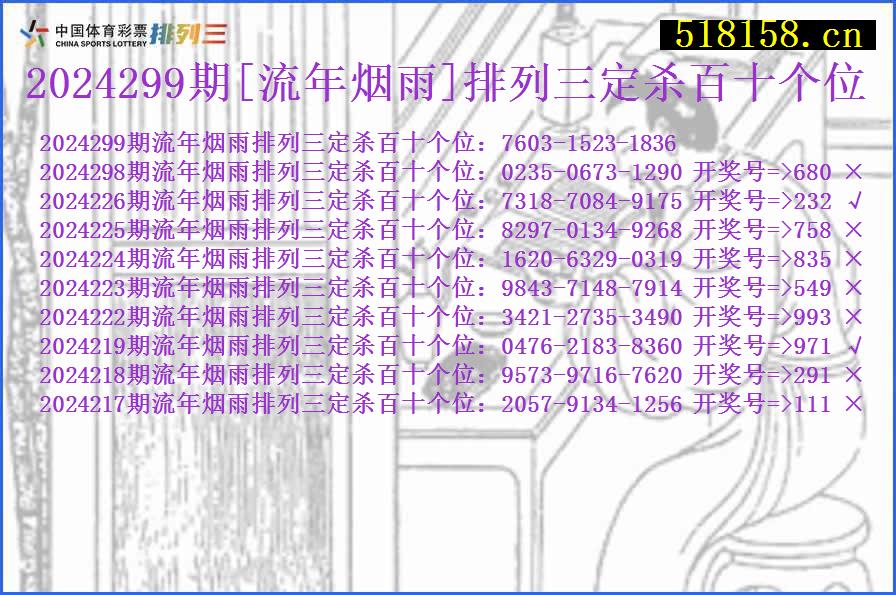 2024299期[流年烟雨]排列三定杀百十个位