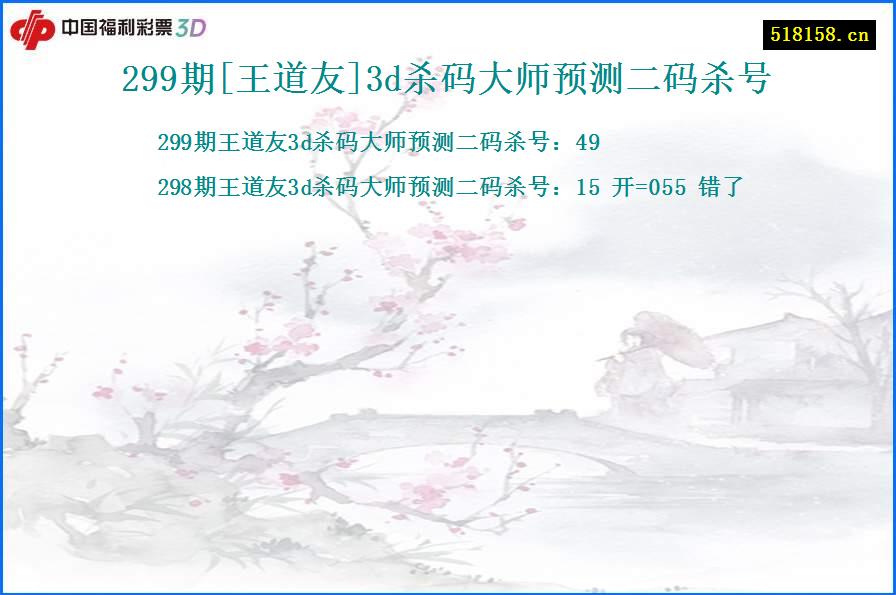 299期[王道友]3d杀码大师预测二码杀号