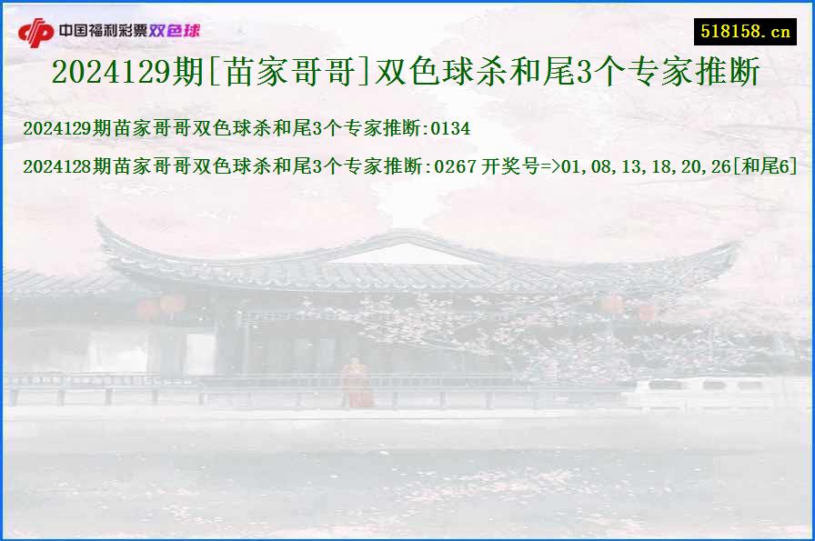 2024129期[苗家哥哥]双色球杀和尾3个专家推断