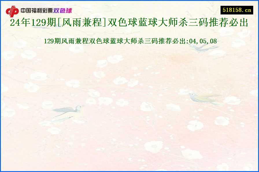 24年129期[风雨兼程]双色球蓝球大师杀三码推荐必出