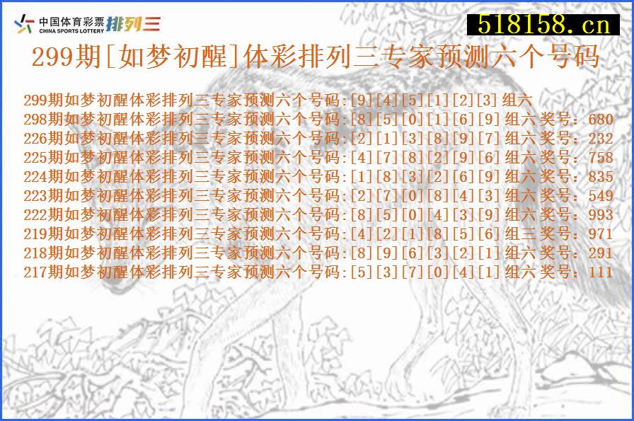 299期[如梦初醒]体彩排列三专家预测六个号码