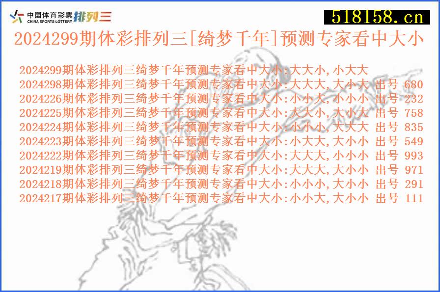 2024299期体彩排列三[绮梦千年]预测专家看中大小