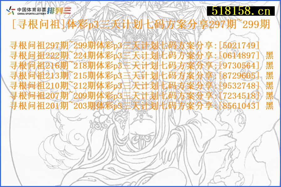 [寻根问祖]体彩p3三天计划七码方案分享297期~299期